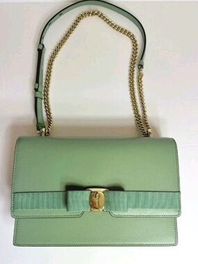 💚 100% Authentic Salvatore Ferragamo Bag- Logo Bow Leather Crossody Mint Green 💚